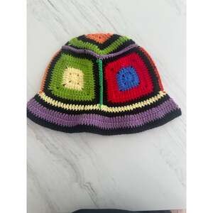 Colorful Crochet Granny Square Bucket Hat Boho Retro 70s Hippie  Patchwork